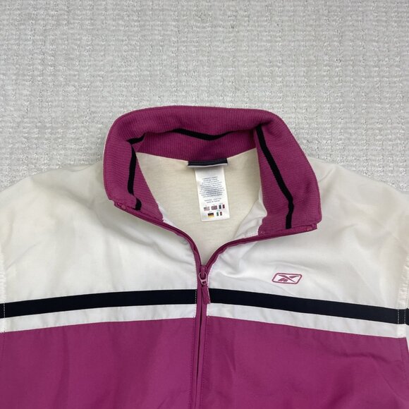 Y2K Retro Reebok Pink / White Windbreaker Jacket Woman Small Full Zip VTG - Picture 2 of 15